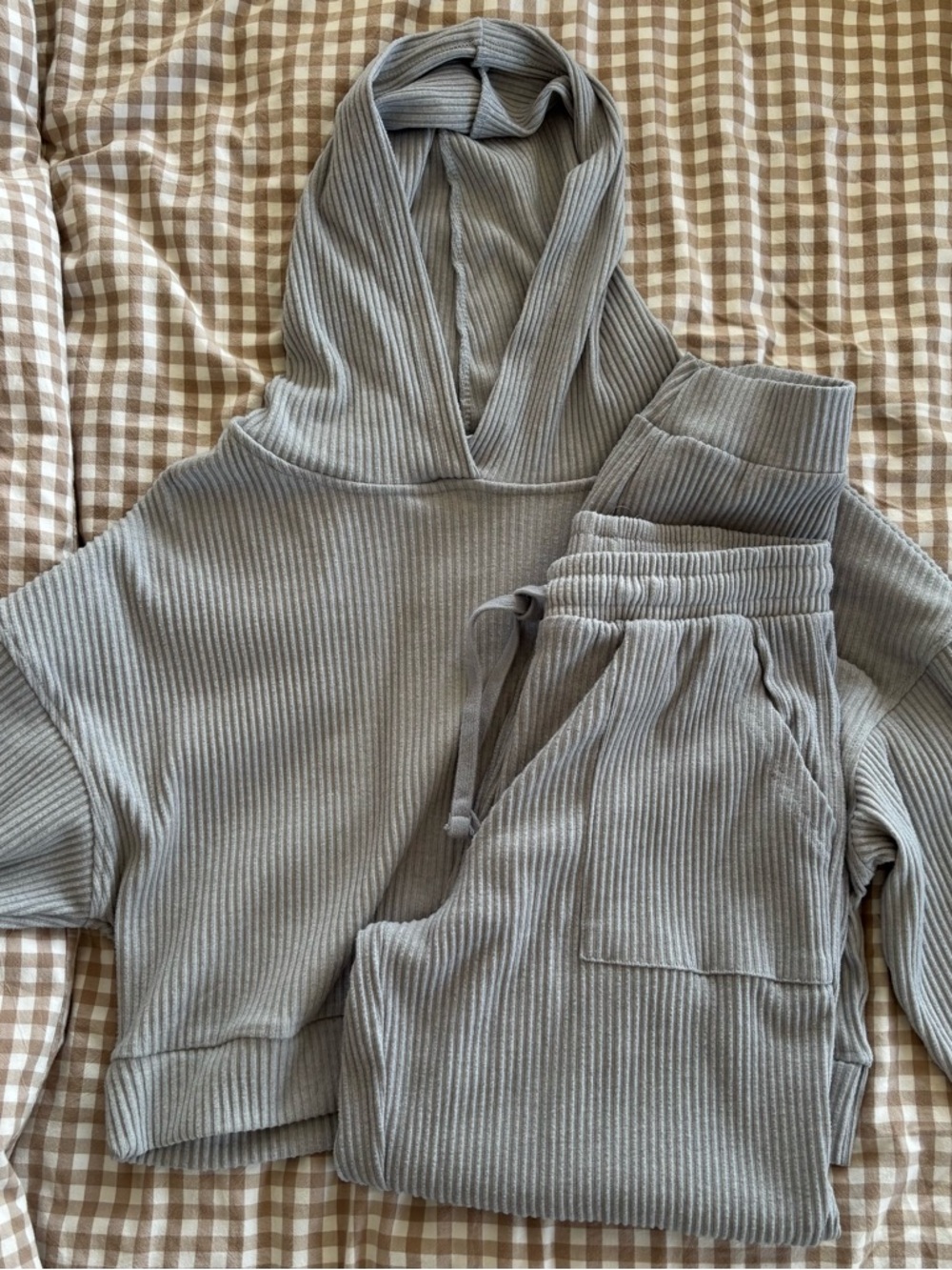 Cropped Ribbed Hoodie Matching Set | Light Gray/Blue | Better/Together